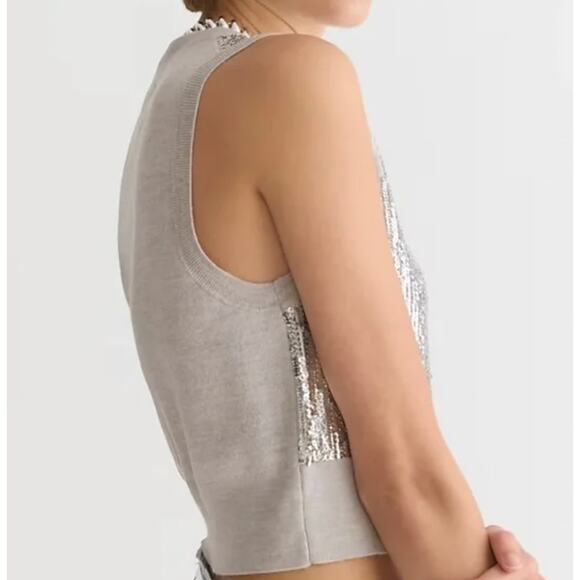 J.Crew Merino Wool V Neck Sweater Vest Silver Sequin Party Preppy Small NWT - Picture 5 of 14